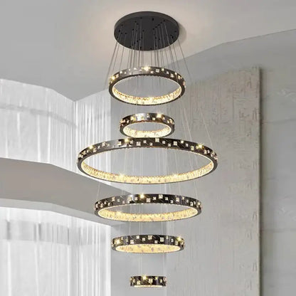 Modern black and clear crystal chandelier stair pendant lamp living room