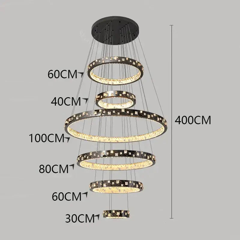 Modern black and clear crystal chandelier stair pendant lamp living room