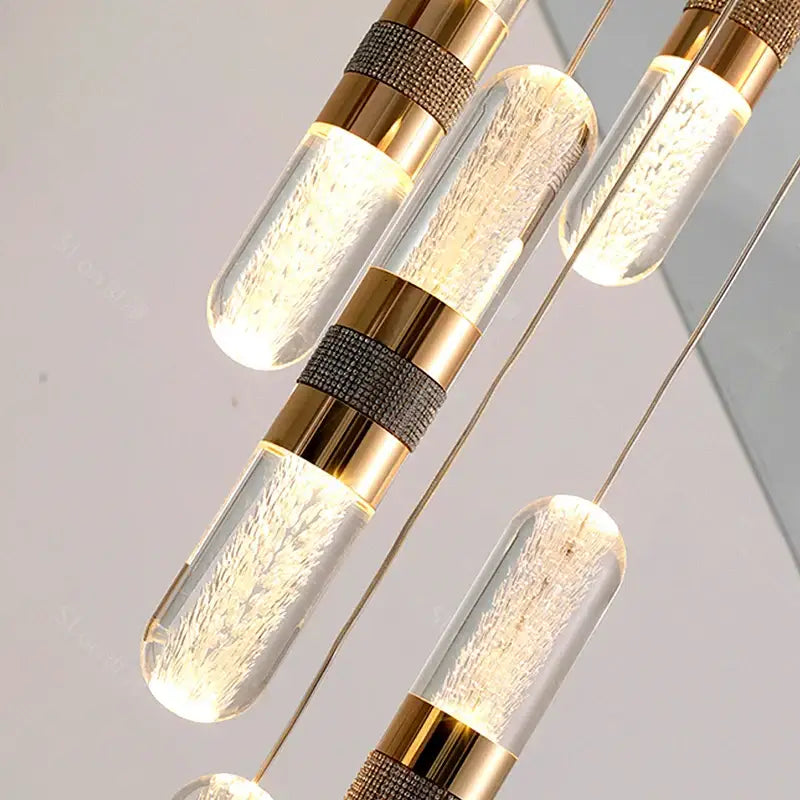 Modern gold crystal chandelier stair pendant lamp living room
