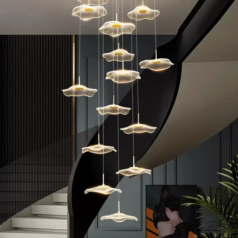 Modern white petal crystal chandelier stair pendant living room light