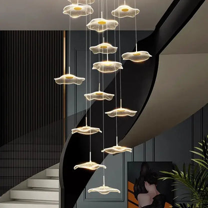 Modern white petal crystal chandelier stair pendant living room light