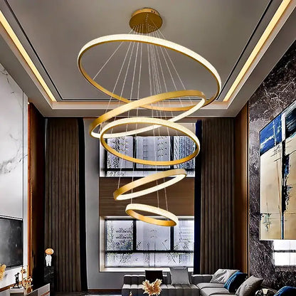 Modern gold ring crystal chandelier stair pendant lamp living room