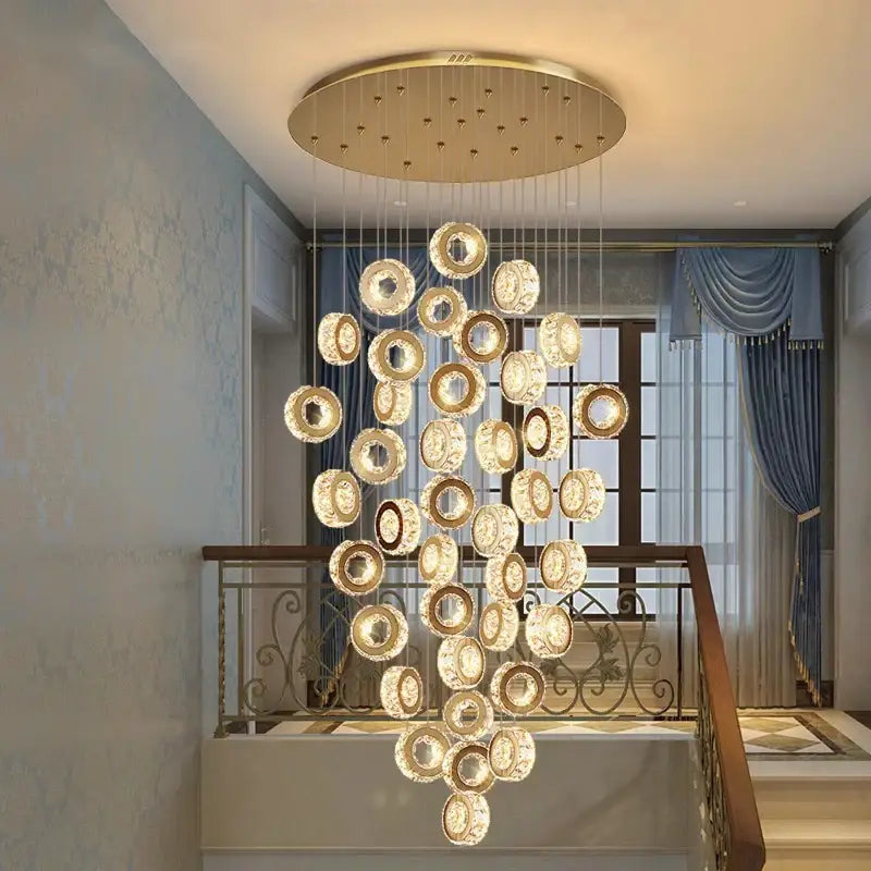 Golden spiral crystal chandelier stair pendant light living room
