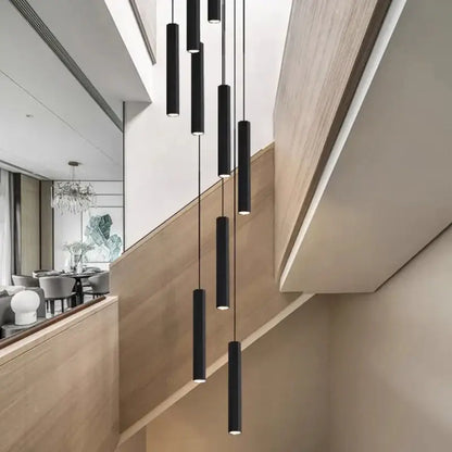 Modern black chandelier stair pendant light living room crystal decor