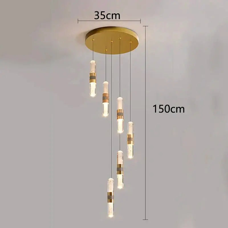Modern gold crystal chandelier stair pendant lamp living room