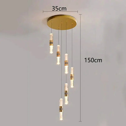 Modern gold crystal chandelier stair pendant lamp living room
