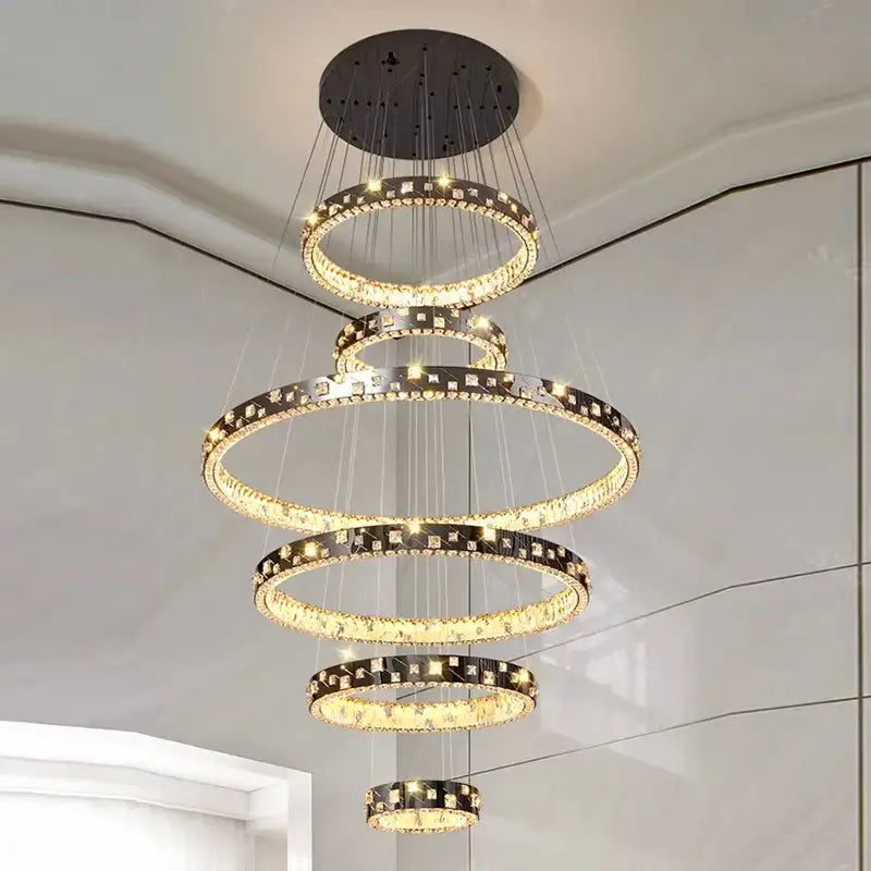 Modern black and clear crystal chandelier stair pendant lamp living room