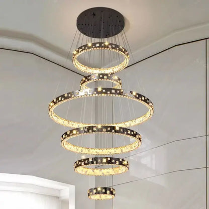 Modern black and clear crystal chandelier stair pendant lamp living room