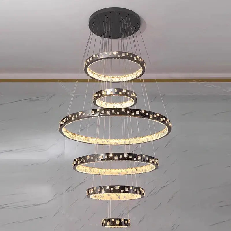 Modern black and clear crystal chandelier stair pendant lamp living room