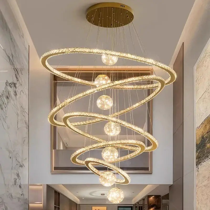 crystal chandelier golden spiral ring lamp living room