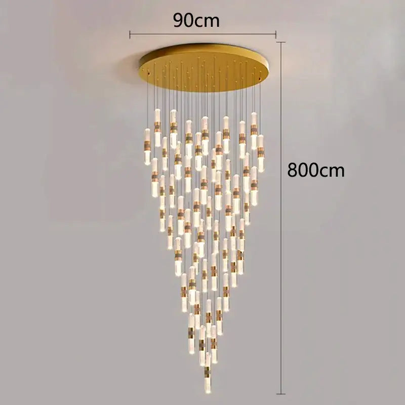 Modern gold crystal chandelier stair pendant lamp living room
