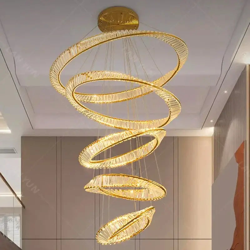Golden spiral crystal chandelier living room pendant light