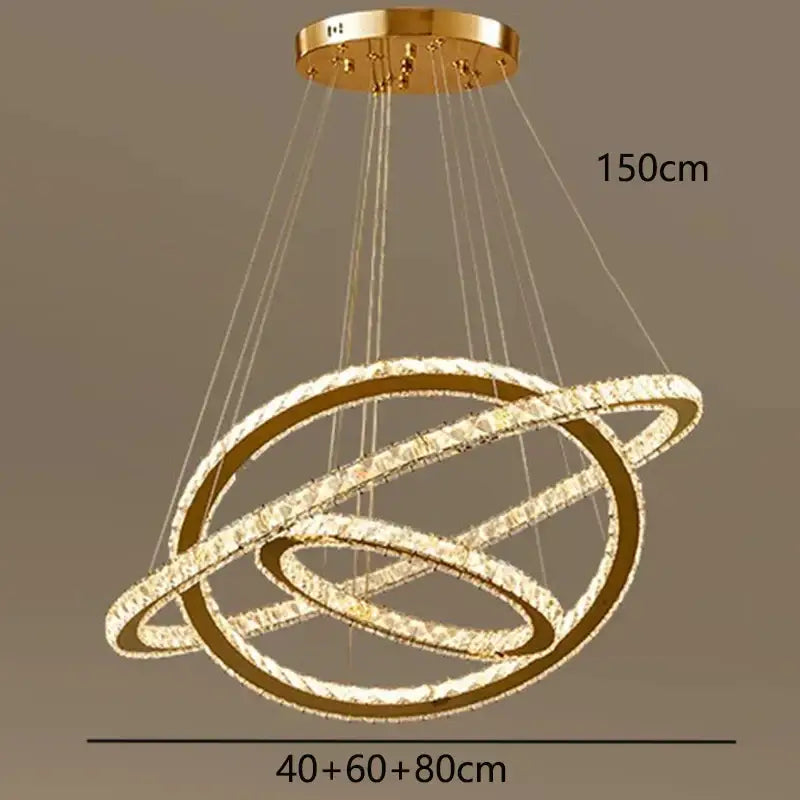 Golden interlocking ring crystal chandelier stair pendant living room