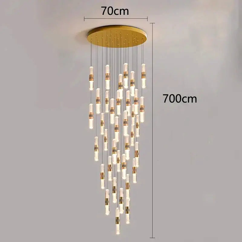 Modern gold crystal chandelier stair pendant lamp living room