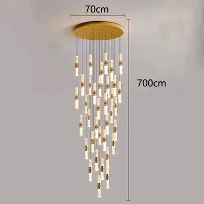 Modern gold crystal chandelier stair pendant lamp living room