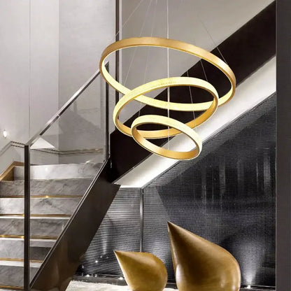 Modern gold ring crystal chandelier stair pendant lamp living room