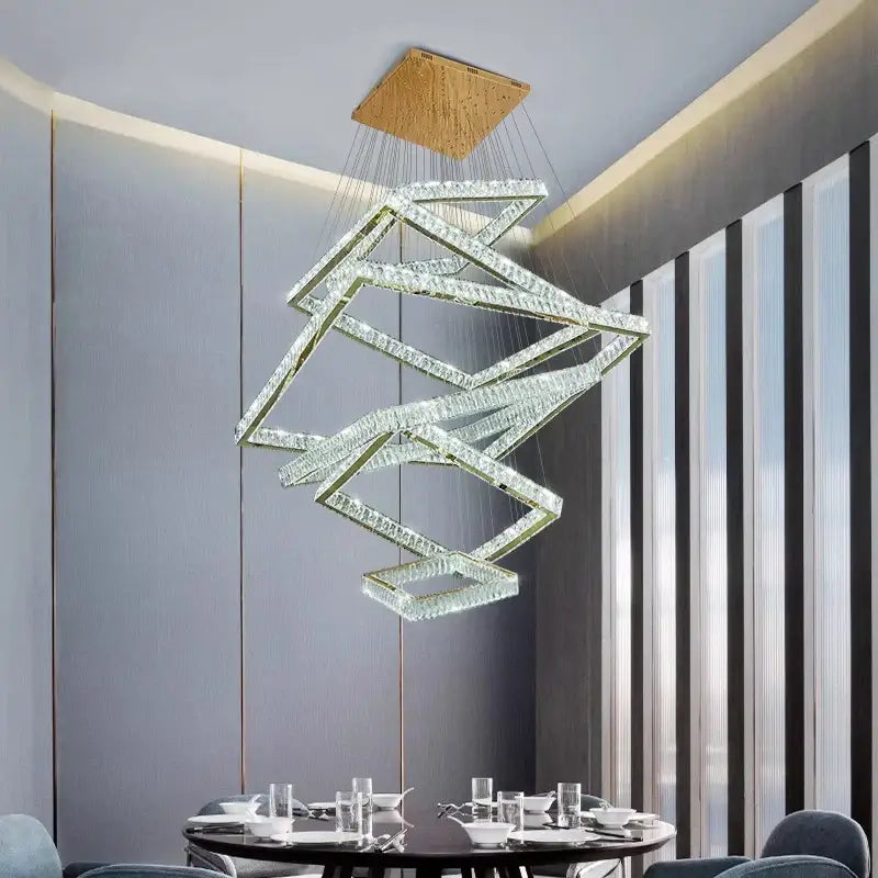 Modern golden geometric crystal chandelier stair pendant living room