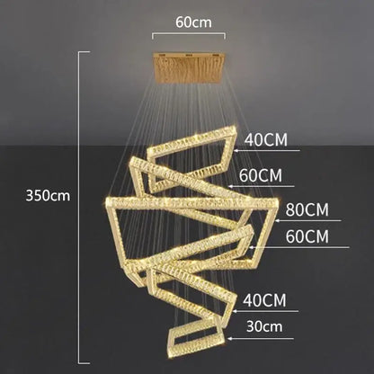 Modern golden geometric crystal chandelier stair pendant living room
