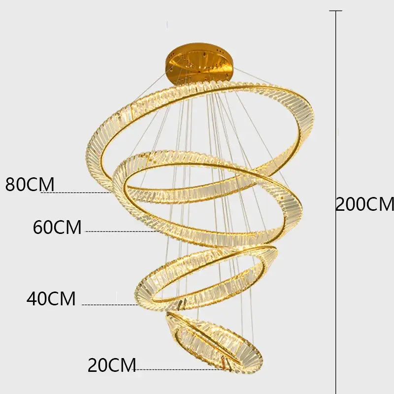 Golden spiral crystal chandelier living room pendant light
