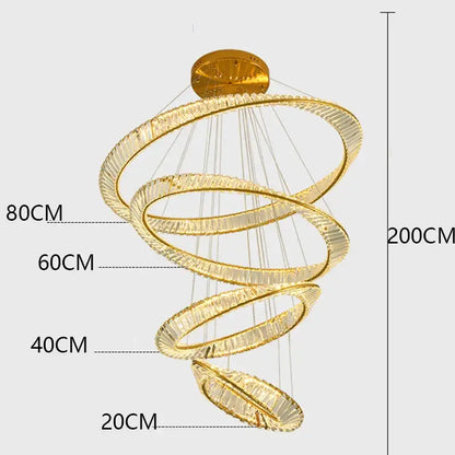 Golden spiral crystal chandelier living room pendant light
