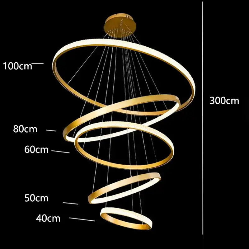 Modern gold ring crystal chandelier stair pendant lamp living room