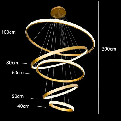 Modern gold ring crystal chandelier stair pendant lamp living room