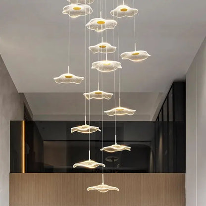Modern white petal crystal chandelier stair pendant living room light