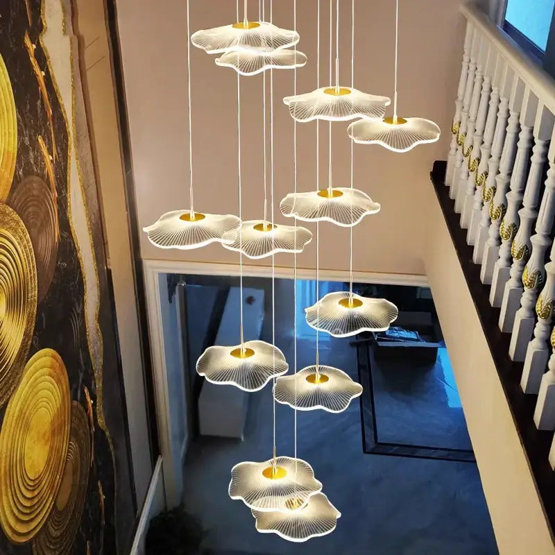 Modern white petal crystal chandelier stair pendant living room light
