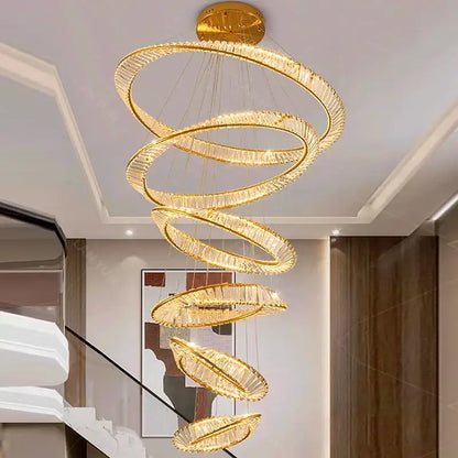 Golden spiral crystal chandelier living room pendant light