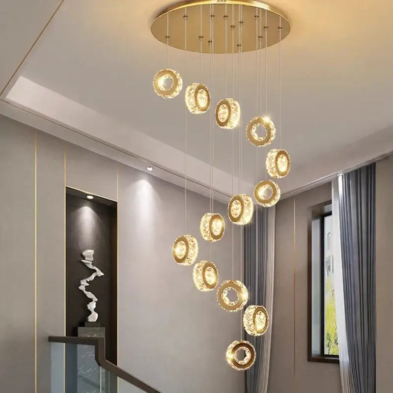 Golden spiral crystal chandelier stair pendant light living room