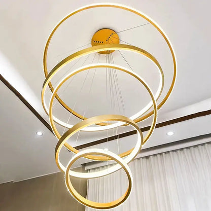 Modern gold ring crystal chandelier stair pendant lamp living room