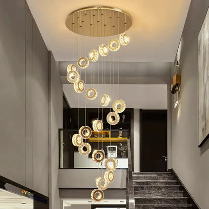 Golden spiral crystal chandelier stair pendant light living room