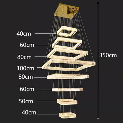 Modern gold cascading crystal chandelier stair pendant lamp
