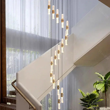 Modern gold crystal chandelier stair pendant lamp living room