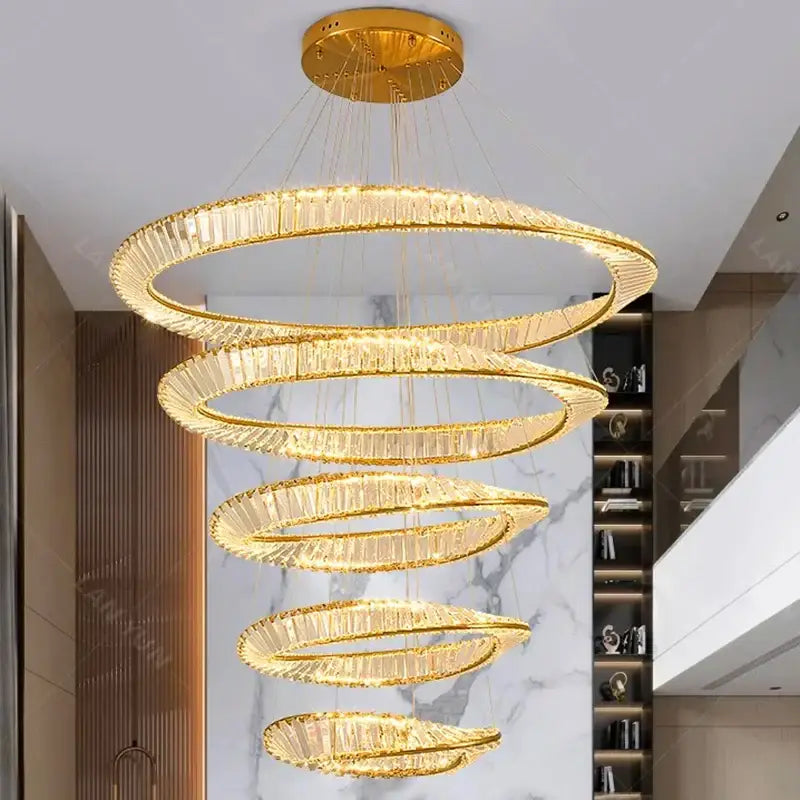 Golden spiral crystal chandelier living room pendant light