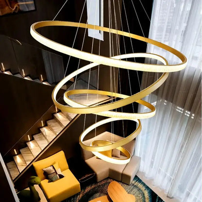 Modern gold ring crystal chandelier stair pendant lamp living room