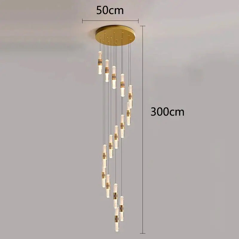 Modern gold crystal chandelier stair pendant lamp living room