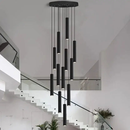 Modern black chandelier stair pendant light living room crystal decor