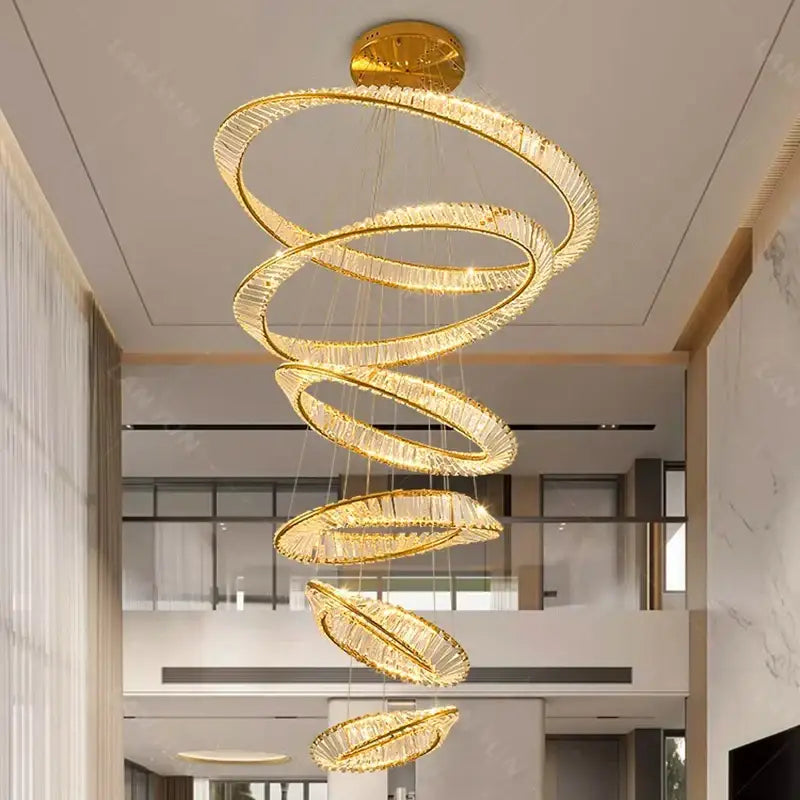 Golden spiral crystal chandelier living room pendant light