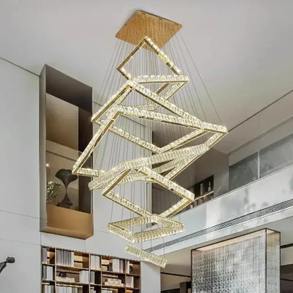 Modern golden geometric crystal chandelier stair pendant living room