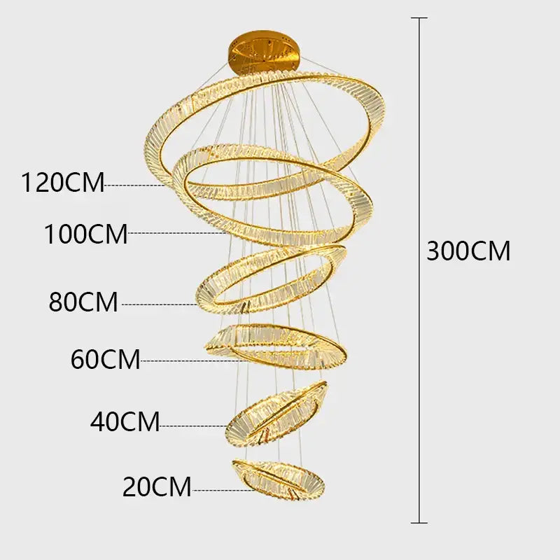 Golden spiral crystal chandelier living room pendant light