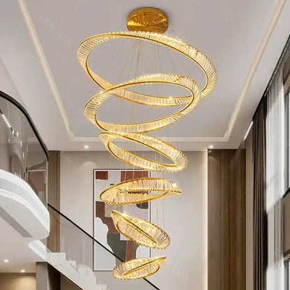 Golden spiral crystal chandelier living room pendant light