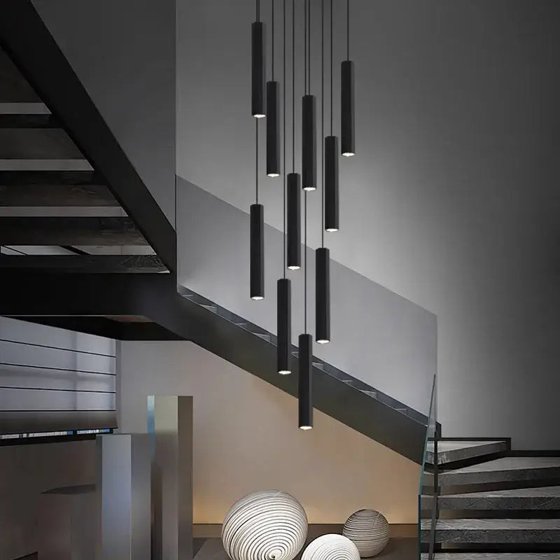 Modern black chandelier stair pendant light living room crystal decor