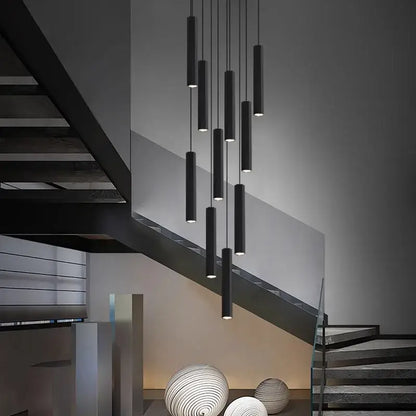 Modern black chandelier stair pendant light living room crystal decor