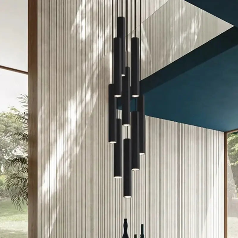 Modern black chandelier stair pendant light living room crystal decor