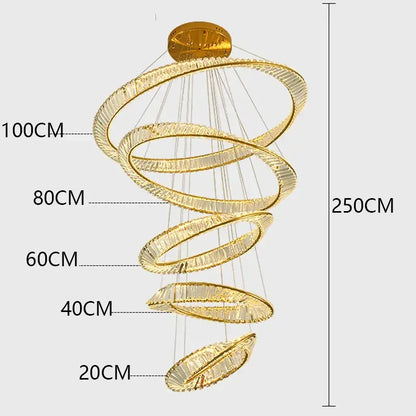 Golden spiral crystal chandelier living room pendant light