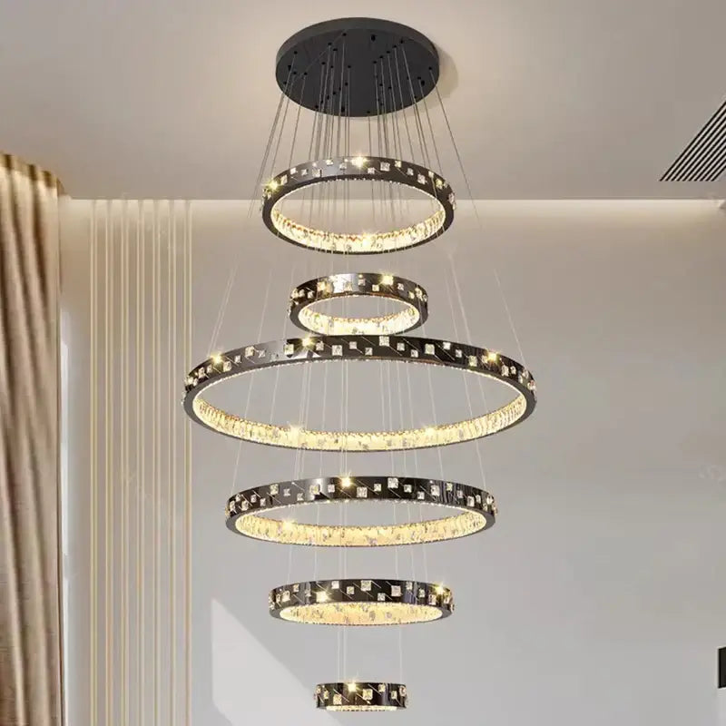 Modern black and clear crystal chandelier stair pendant lamp living room