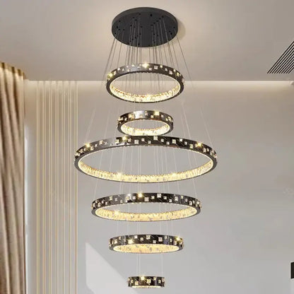 Modern black and clear crystal chandelier stair pendant lamp living room