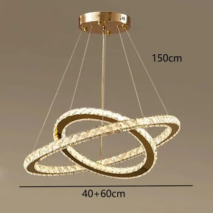 Golden interlocking ring crystal chandelier stair pendant living room