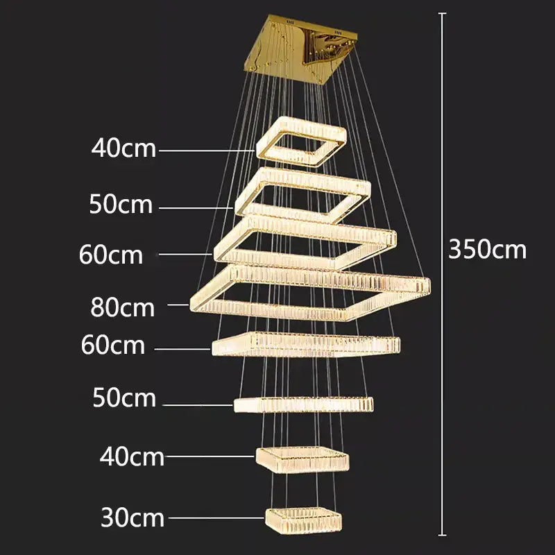 Modern gold cascading crystal chandelier stair pendant lamp